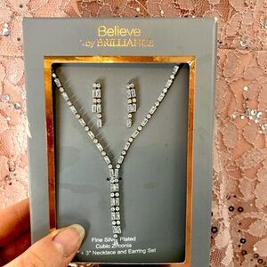 Silver plated Cubic Zirconia Necklace and Earring Set New! Believe by Brilliance